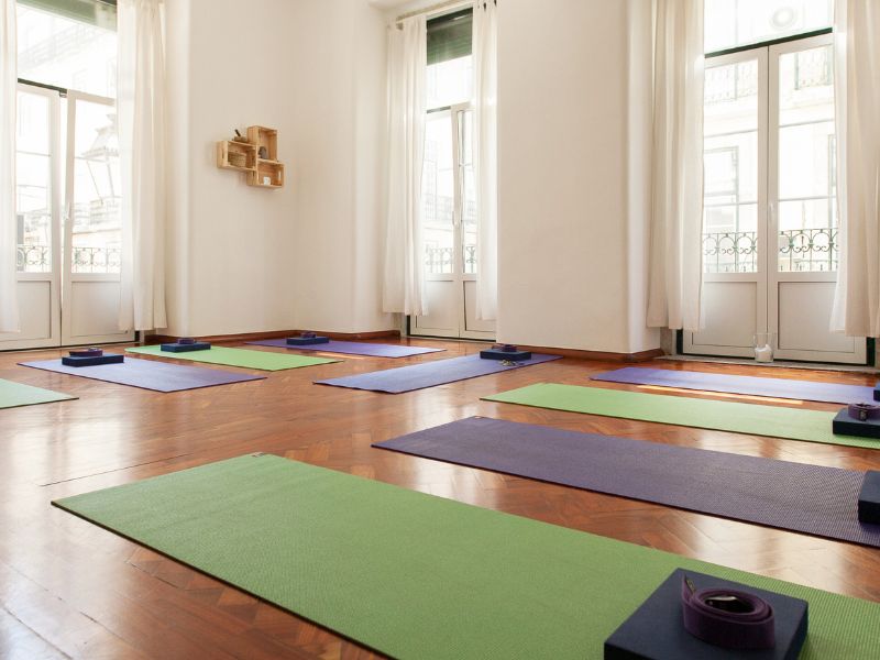 yoga studio with mats laid out